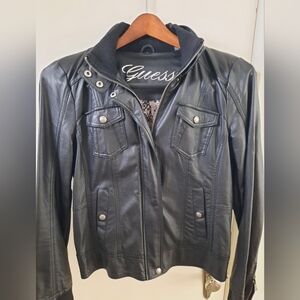 Faux leather bomber jacket, Guess,  black, size med. Ladies